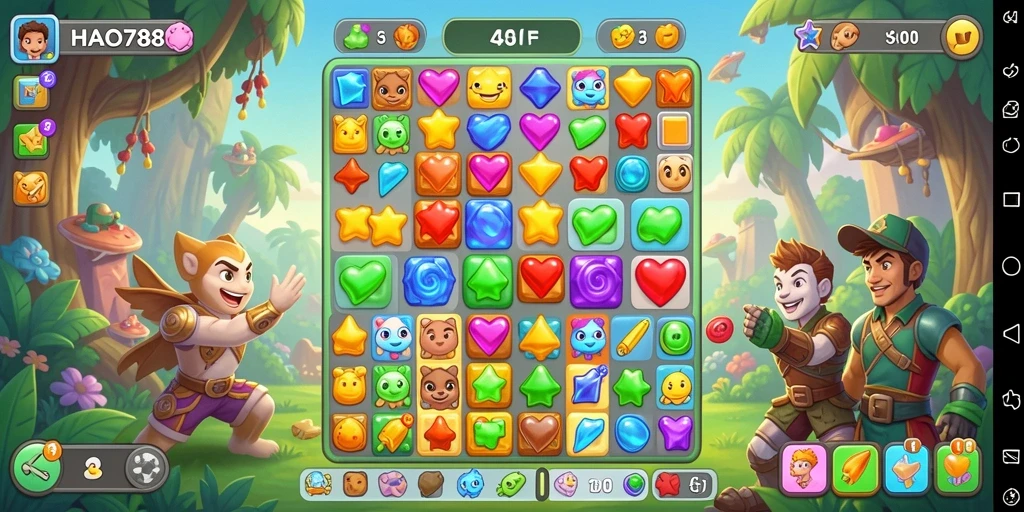 Gameplay seru HAO788 dengan tantangan Match-3 yang menantang.
