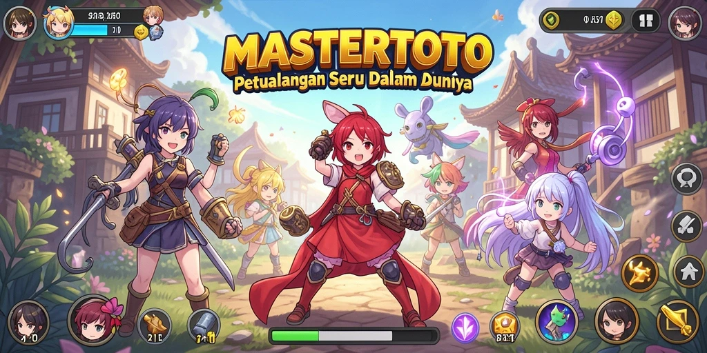 Tampilan utama gameplay MASTERTOTO dengan aksi karakter anime.