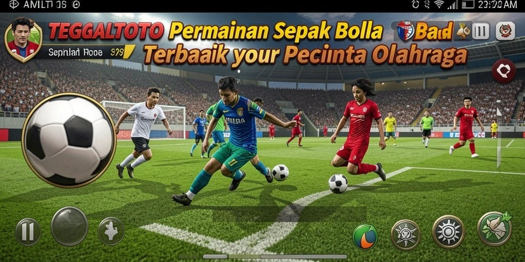 Screenshot menampilkan aksi seru dalam permainan sepak bola TEGALTOTO.